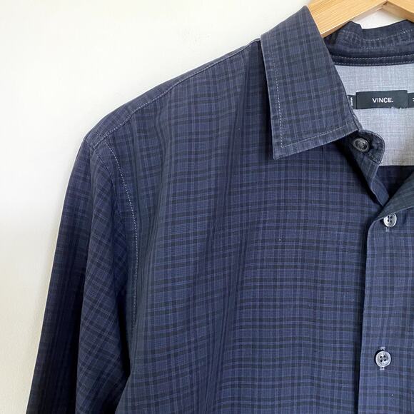 Vince Men's 100% Cotton Mini Plaid Button Up Shirt Size Medium - Picture 2 of 6